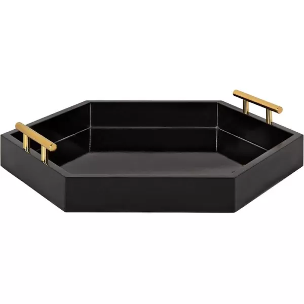 Kate and Laurel Lipton Modern Hexagon Decorative Tray 18quot x 18quot Black with Gold Metal HandlesBlackGold