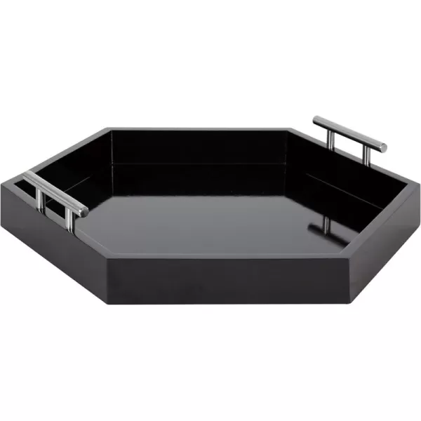 Kate and Laurel Lipton Modern Hexagon Decorative Tray 18quot x 18quot Black with Gold Metal HandlesBlackSilver