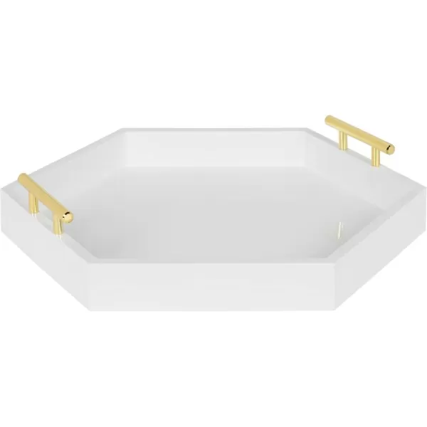 Kate and Laurel Lipton Modern Hexagon Decorative Tray 18quot x 18quot Black with Gold Metal HandlesWhiteGold