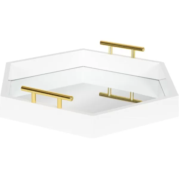 Kate and Laurel Lipton Modern Hexagon Decorative Tray 18quot x 18quot Black with Gold Metal HandlesWhiteMirror