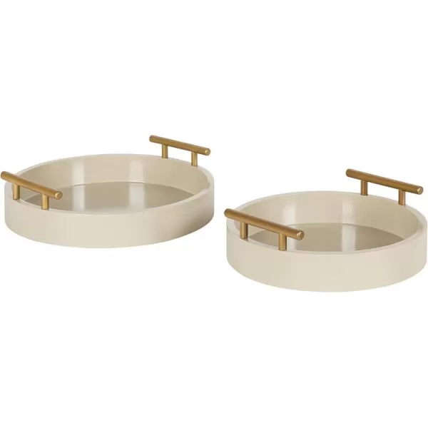 Kate and Laurel Lipton Modern Round Tray Set Set of 2 Sand and Gold Glam Decorative Tray Set for Storage and DisplayLight BrownGold