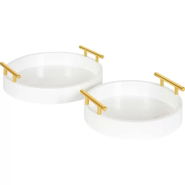 Kate and Laurel Lipton Modern Round Tray Set Set of 2 Sand and Gold Glam Decorative Tray Set for Storage and DisplayWhiteGold