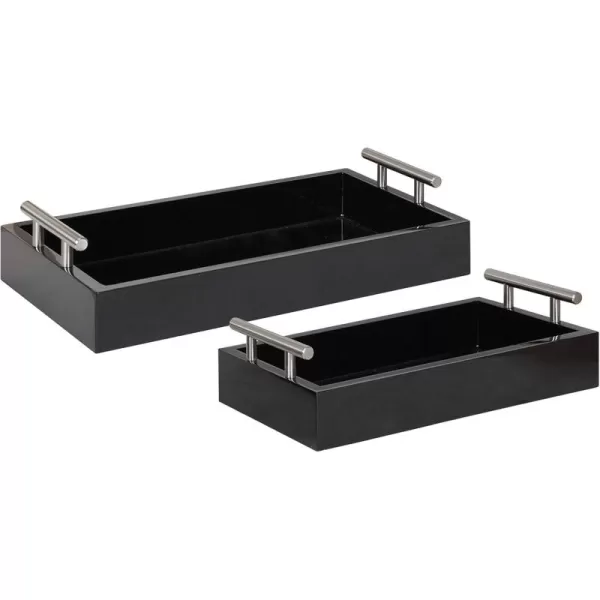 Kate and Laurel Lipton Modern Tray Set Set of 2 Black and Silver Glam Decorative Trays for Storage and DisplayBlackSilver