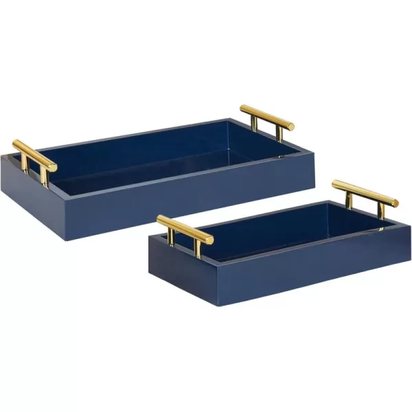 Kate and Laurel Lipton Modern Tray Set Set of 2 Black and Silver Glam Decorative Trays for Storage and DisplayNavy BlueGold