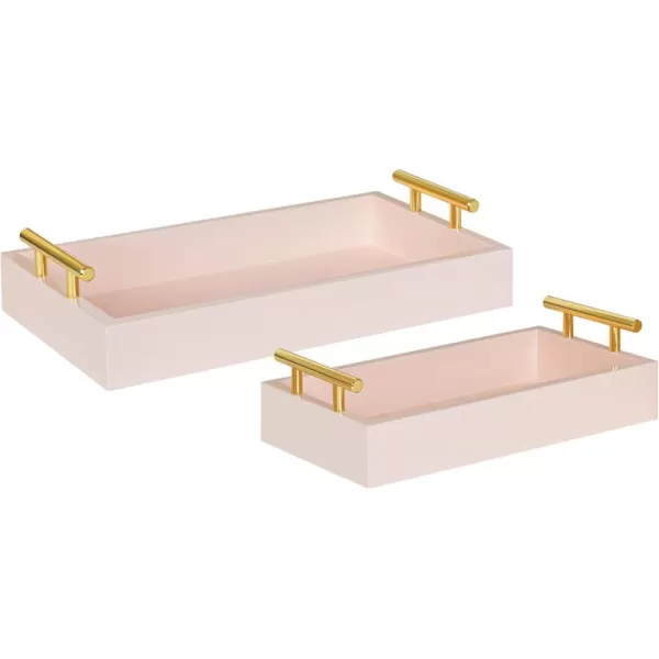 Kate and Laurel Lipton Modern Tray Set Set of 2 Navy Blue and Gold Glam Decorative Trays for Storage and DisplayPink