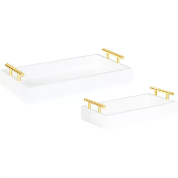 Kate and Laurel Lipton Modern Tray Set Set of 2 Navy Blue and Gold Glam Decorative Trays for Storage and DisplayWhiteGold