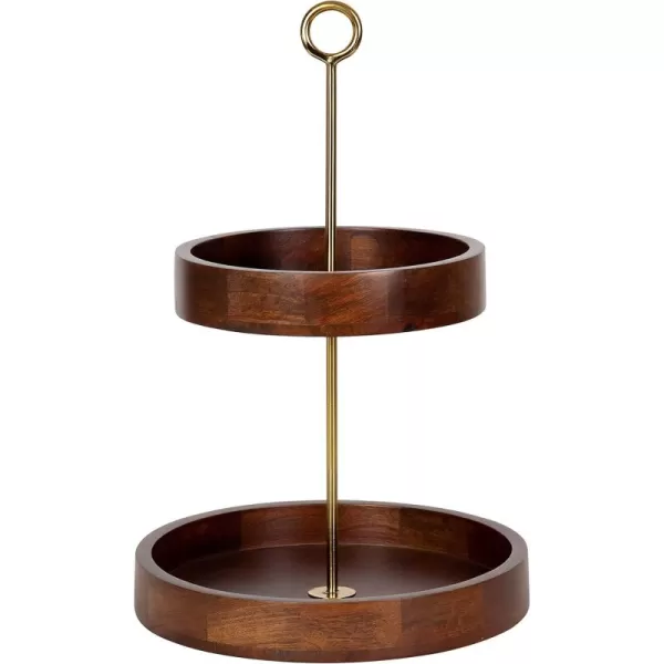 Kate and Laurel Lipton Modern Two Tier Tray 13 x 13 x 20 Walnut Brown and Gold Glam Decorative TrayWalnut BrownGold