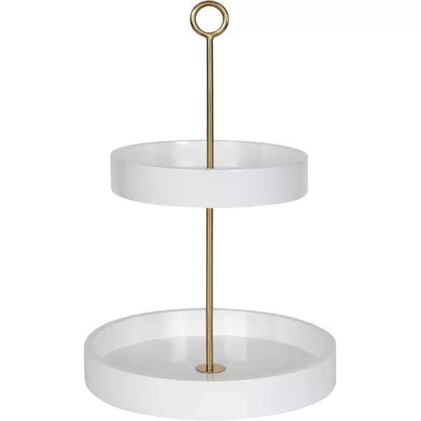 Kate and Laurel Lipton Modern Two Tier Tray 13 x 13 x 20 Walnut Brown and Gold Glam Decorative TrayWhiteGold