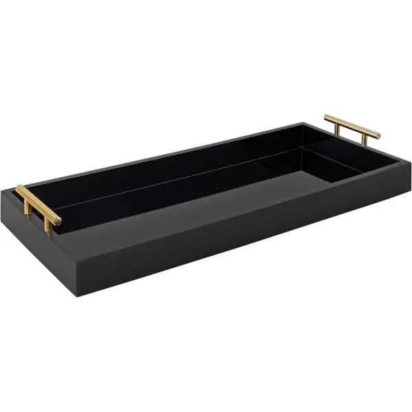 Kate and Laurel Lipton Narrow Decorative Tray with Polished Metal Handles 10 x 24 Black and Gold Chic Accent Tray for Display and StorageBlack