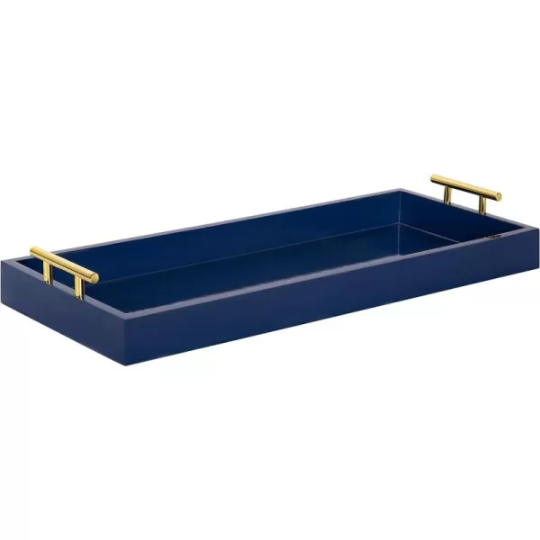 Kate and Laurel Lipton Narrow Decorative Tray with Polished Metal Handles 10 x 24 Black and Gold Chic Accent Tray for Display and StorageBlue
