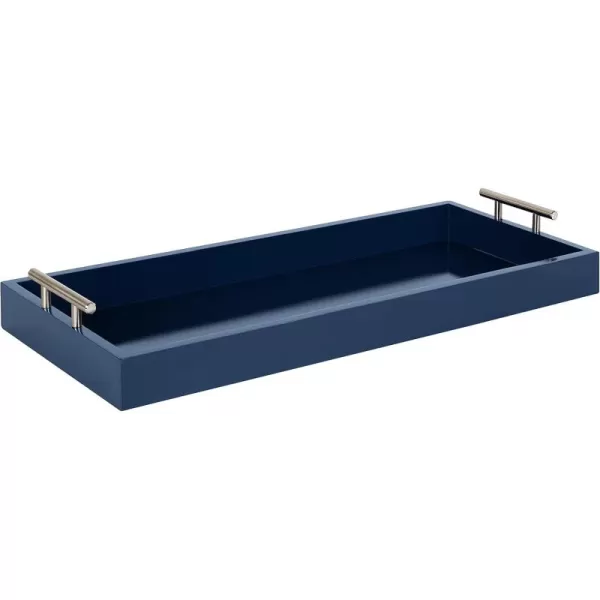 Kate and Laurel Lipton Narrow Decorative Tray with Polished Metal Handles 10 x 24 Black and Gold Chic Accent Tray for Display and StorageNavy BlueSilver