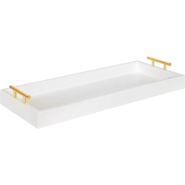 Kate and Laurel Lipton Narrow Decorative Tray with Polished Metal Handles 10 x 24 Black and Gold Chic Accent Tray for Display and StorageWhiteGold