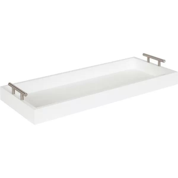 Kate and Laurel Lipton Narrow Decorative Tray with Polished Metal Handles 10 x 24 Black and Gold Chic Accent Tray for Display and StorageWhiteSilver