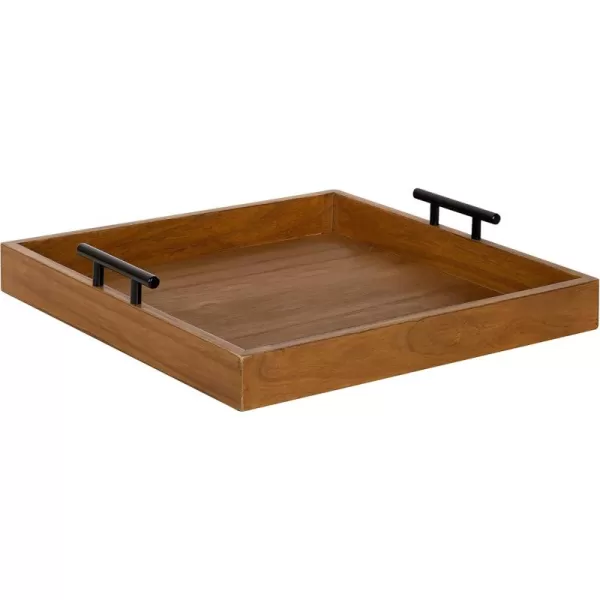 Kate and Laurel Lipton Square Decorative Wood Tray with Metal Handles 16quot x 16quot White and Gold Modern Serving Tray for Storage Or DisplayNaturalBlack