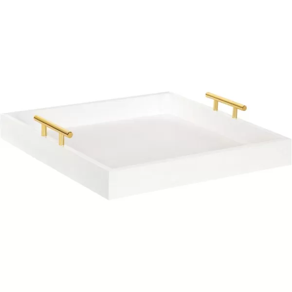Kate and Laurel Lipton Square Decorative Wood Tray with Metal Handles 16quot x 16quot White and Gold Modern Serving Tray for Storage Or DisplayWhiteGold