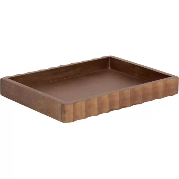 Kate and Laurel Lissi Decorative Rectangle Tray with Wavy Design 16 x 12 Natural Wood Modern Scalloped Serving Tray for Coffee Table Ottoman Dining Table or Entryway CatchAll TrayWalnut Brown