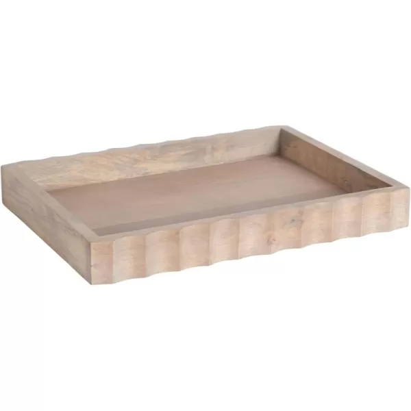 Kate and Laurel Lissi Decorative Rectangle Tray with Wavy Design 16 x 12 Natural Wood Modern Scalloped Serving Tray for Coffee Table Ottoman Dining Table or Entryway CatchAll TrayNatural
