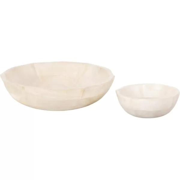 Kate and Laurel Lorah Decorative Carved Lotus Wooden Bowls Set of 2 Black Modern FoodSafe Fruit Bowls for Kitchen Counter or Use as a Key Bowl Set for an Entryway TableWhite