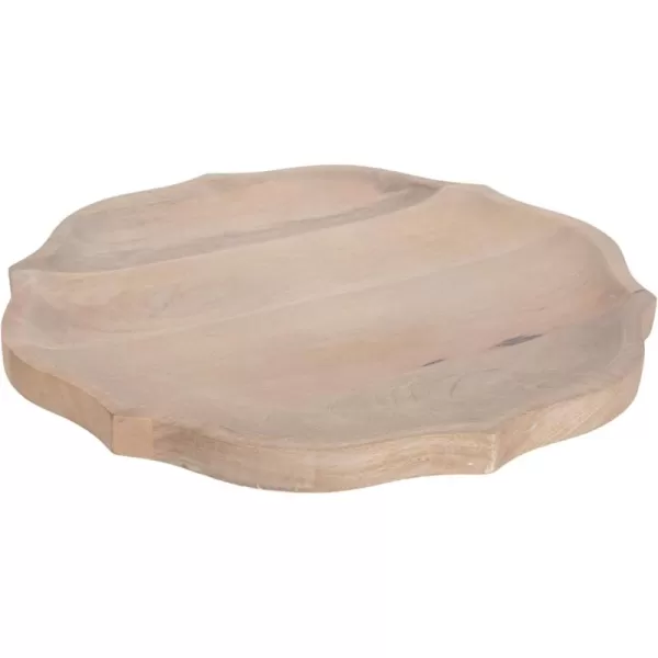 Kate and Laurel Lorah Farmhouse Wood Round Lazy Susan Tray 16 x 16 Natural Scalloped Wooden Countertop Organizer with Turning Lazy Susan for Kitchen Storage Coffee Table or Living Room Ottoman