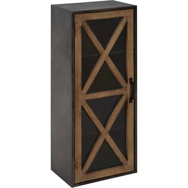 Kate and Laurel Mace Decorative Rustic Floating Storage Cabinet 30quot x 12quot Rustic Brown Door with Bronze Metal Frame Farmhouse Inspired Wall Mounted Storage Hutch