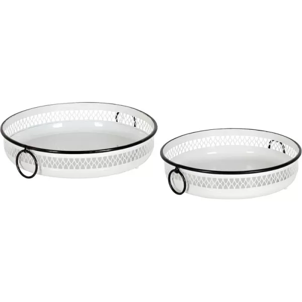 Kate and Laurel Madigan Decorative Tray Set Set of 2 White and Black Rustic Farmhouse Inspiration