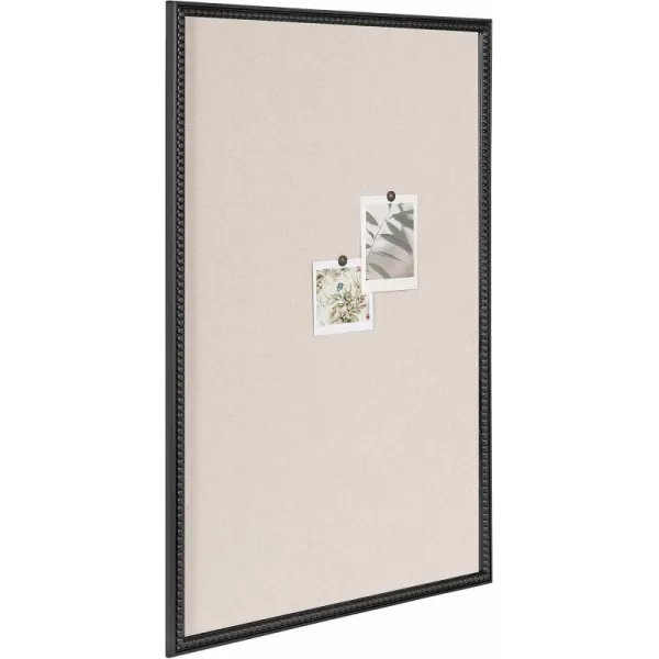 Kate and Laurel Makenna Traditional Linen Fabric Pinboard with Stunning Beaded Frame 24x36 WhiteBlack