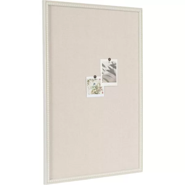 Kate and Laurel Makenna Traditional Linen Fabric Pinboard with Stunning Beaded Frame 24x36 WhiteWhite