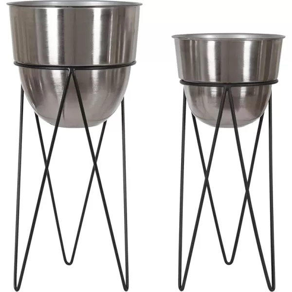 Kate and Laurel Mantua Modern Metal Planter Set Set of 2 Black and Silver Decorative Planter with Stand Collection