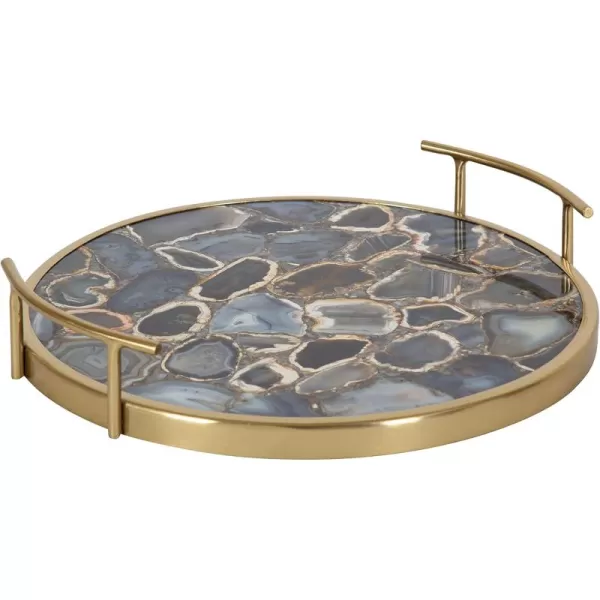 Kate and Laurel Marbury Modern Round Marble Tray 14 Inch Diameter Silver Decorative White Marble Tray for Display and StorageBlack Agate and Gold