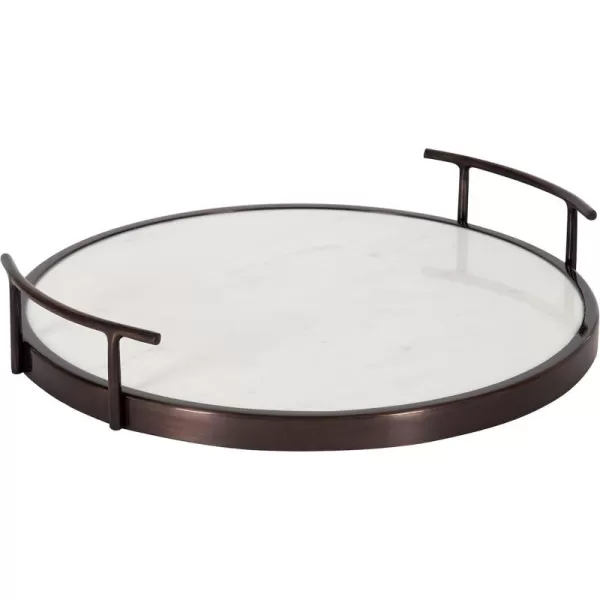 Kate and Laurel Marbury Modern Round Marble Tray 14 Inch Diameter Silver Decorative White Marble Tray for Display and StorageBronze