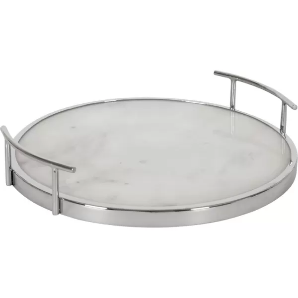 Kate and Laurel Marbury Modern Round Marble Tray 14 Inch Diameter Silver Decorative White Marble Tray for Display and StorageSilver