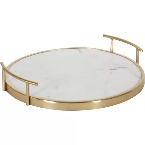 Kate and Laurel Marbury Modern Round Marble Tray 14 Inch Diameter Silver Decorative White Marble Tray for Display and StorageWhiteGold