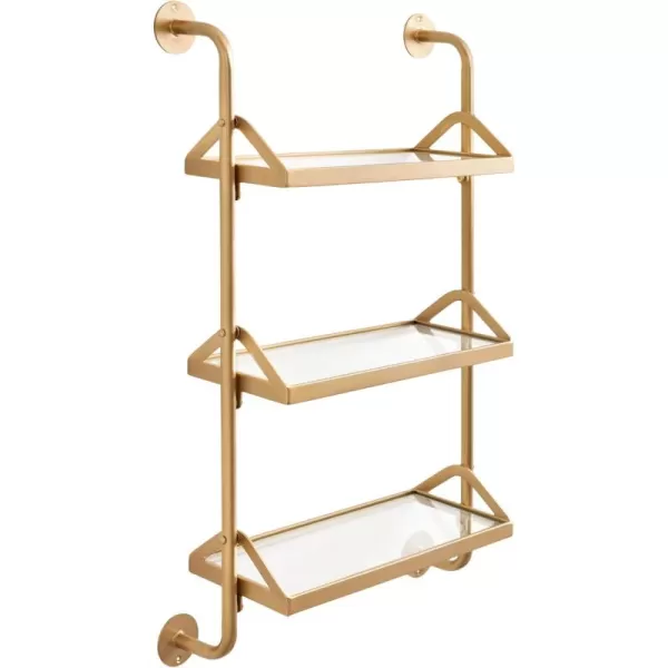 Kate and Laurel Marit ThreeTiered Wall Shelf 18 x 6 x 30 Silver Glam Decorative Floating Shelf Storage and Wall Organizer for Over The Toilet Storage Bathroom DisplayGold