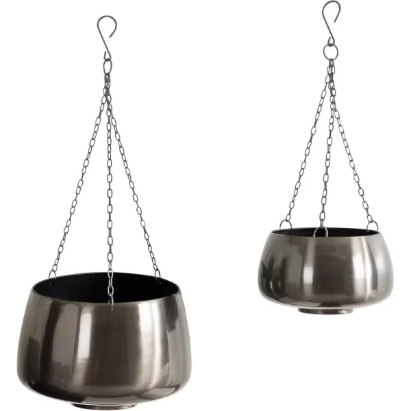 Kate and Laurel Marquez Modern Metal Planters Set of 2 Pewter Sophisticated Hanging Planters with Metal Plant Pots