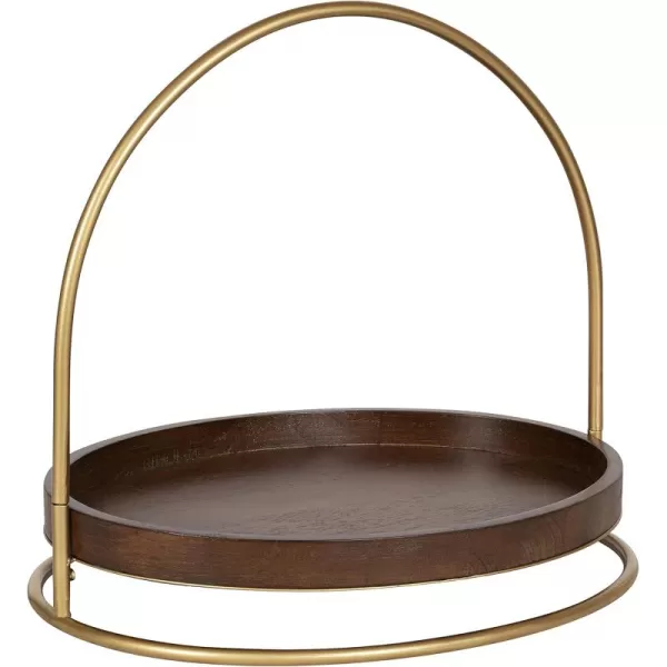Kate and Laurel Maxfield Midcentury Oval Tray 16 x 11 x 14 Walnut Brown and Gold Decorative Modern Tray for Serving Display and Storage