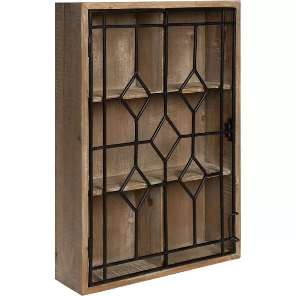 Kate and Laurel Megara Decorative Wooden Wall Hanging Curio Cabinet for Open Storage with Decorative Black Iron Door Whitewash FinishRustic BrownBlack