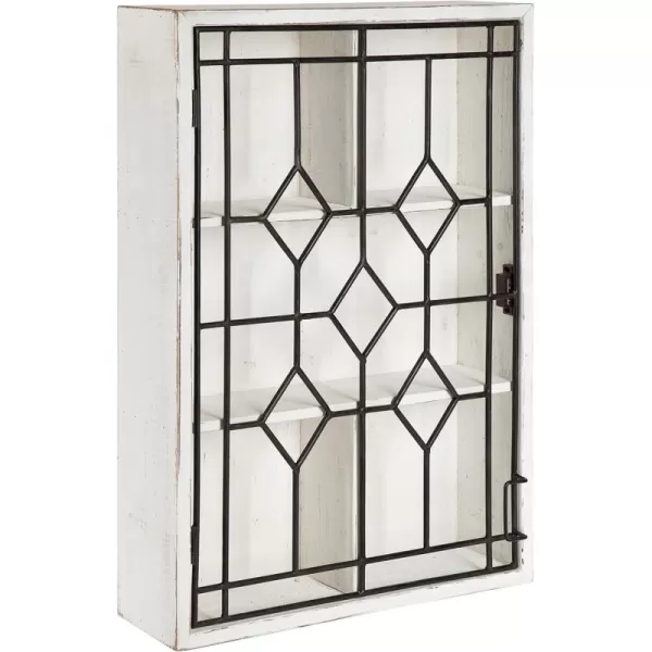 Kate and Laurel Megara Decorative Wooden Wall Hanging Curio Cabinet for Open Storage with Decorative Black Iron Door Whitewash FinishWhiteBlack