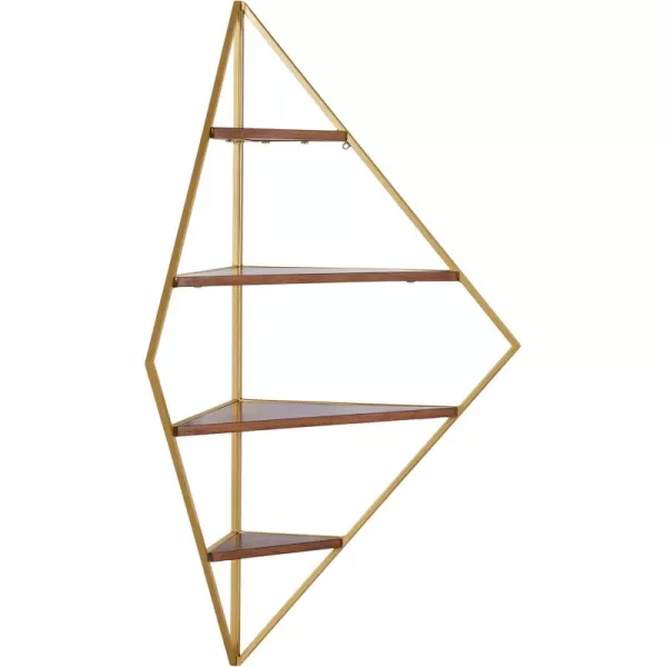 Kate and Laurel Melora Modern Glam Corner Shelf 24 x 17 x 38 White and Gold Glamorous Floating Corner Shelving with Four Shelves and Unique Geometric ShapeWalnut Brown