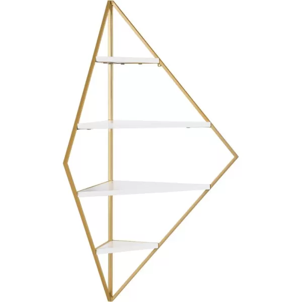 Kate and Laurel Melora Modern Glam Corner Shelf 24 x 17 x 38 White and Gold Glamorous Floating Corner Shelving with Four Shelves and Unique Geometric ShapeWhite and Gold