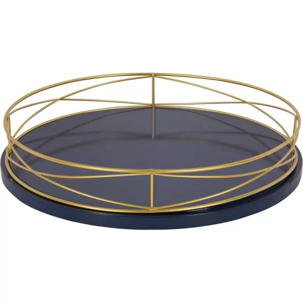 Kate and Laurel Mendel 14 Inch Round Tray with Decorative Metal Rim White and Rose GoldBlueGold