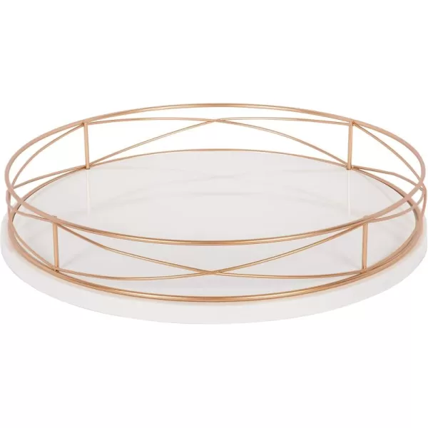 Kate and Laurel Mendel 14 Inch Round Tray with Decorative Metal Rim White and Rose GoldWhiteRose Gold