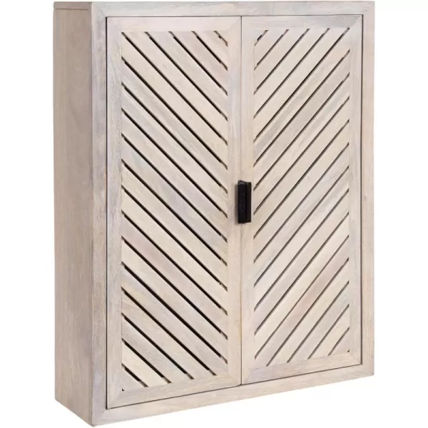 Kate and Laurel Mezzeta Decorative Modern TwoDoor Floating Bathroom Cabinet 22 x 7 x 28 Black Decorative Over Toilet Storage Cabinet Made from Solid Mango Wood with Slatted Chevron DesignWhite