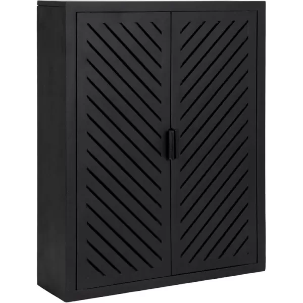 Kate and Laurel Mezzeta Decorative Modern TwoDoor Floating Bathroom Cabinet 22 x 7 x 28 Black Decorative Over Toilet Storage Cabinet Made from Solid Mango Wood with Slatted Chevron DesignBlack