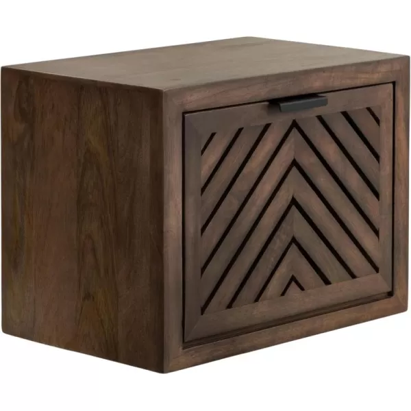 Kate and Laurel Mezzeta Modern Floating Shelf Side Table with Storage Cubby 16 x 10 x 12 Natural Wood Decorative Slatted Wood Floating Nightstand with Pull Down Door for Use as Bathroom StorageNatural