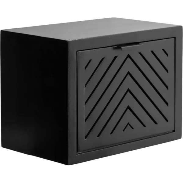 Kate and Laurel Mezzeta Modern Floating Shelf Side Table with Storage Cubby 16 x 10 x 12 Natural Wood Decorative Slatted Wood Floating Nightstand with Pull Down Door for Use as Bathroom StorageBlack