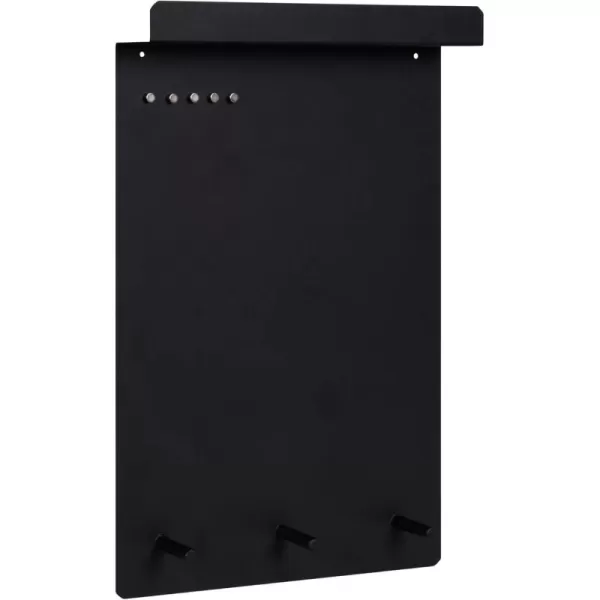 Kate and Laurel Mezzo Modern Wall Organizer Board 15 x 24 Black Decorative Magnetic Metal Board with Hooks