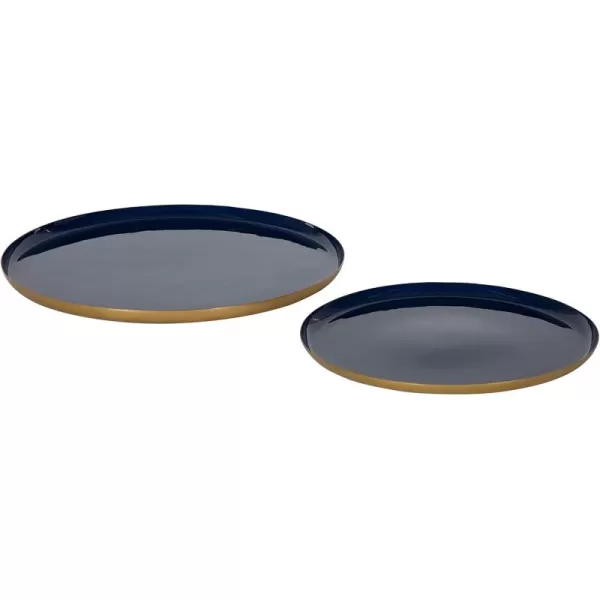 Kate and Laurel Neila Modern Tray Set 2 Pieces White and Gold Decorative Trays for Storage and DisplayNavy BlueGold
