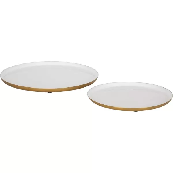 Kate and Laurel Neila Modern Tray Set 2 Pieces White and Gold Decorative Trays for Storage and DisplayWhiteGold