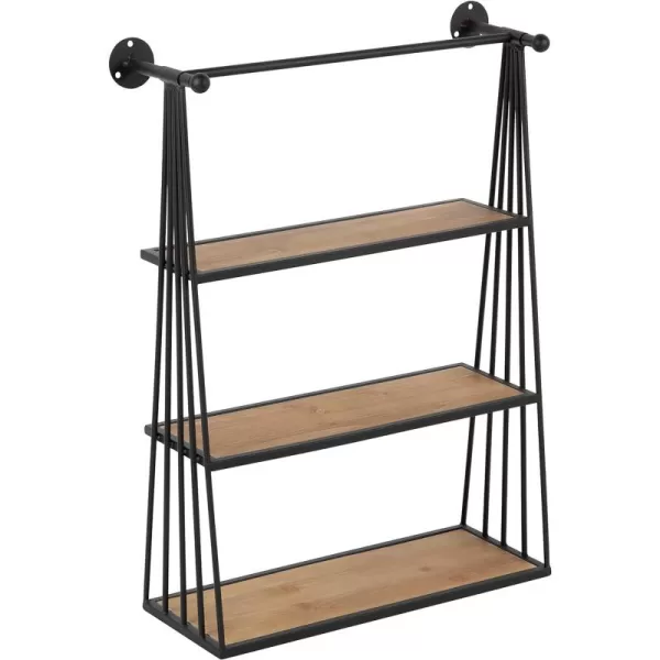 Kate and Laurel Nevin Rustic Three Tier Shelf 2325quot x 3025quot x 8quot Brown and Black Modern Farmhouse Inspired Wall Storage and Decor