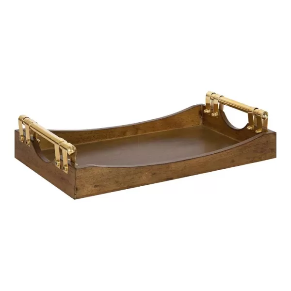 Kate and Laurel Ormond Walnut Wood Decorative Tray with Gold Metal Handles